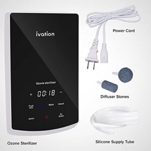 Ivation Multipurpose Ozone Sterilizer for Air & Water | Portable Home Deodorizing & Disinfecting System with LED Control Panel, Ionizer, Tube & Diffuser Stones | Purify Toothbrushes, Baby Bottles, Etc