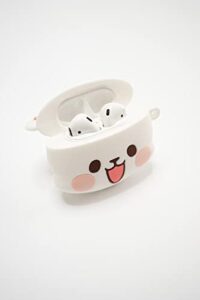 milk mocha bear airpods silicone carrying shockproof protective case cover - compatible with apple airpods 1 & 2 (milk)