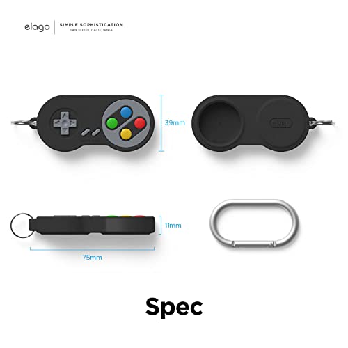 elago W5 Case Keychain Compatible with Apple AirTags - Drop Protection, Carabiner Key Ring, Classic Handheld Gaming Console Design (Track Dogs, Keys, Backpacks, Purses) Device Not Included [Black]