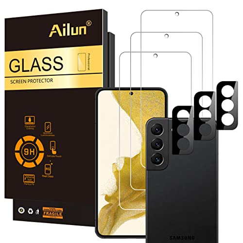 Ailun Glass Screen Protector for Galaxy S22+/S22 Plus 5G 6.6 Inch Display 3Pack + 3Pack Camera Lens Tempered Glass Fingerprint Unlock 0.25mm Clear Anti-Scratch Case Friendly [Not For S22 Ultra]