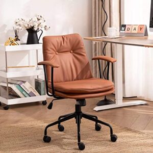 office chair ergonomic desk chair computer chair pu leather home office chair with lumbar support armrest executive rolling swivel adjustable mid back double seat cushion task chair (brown)