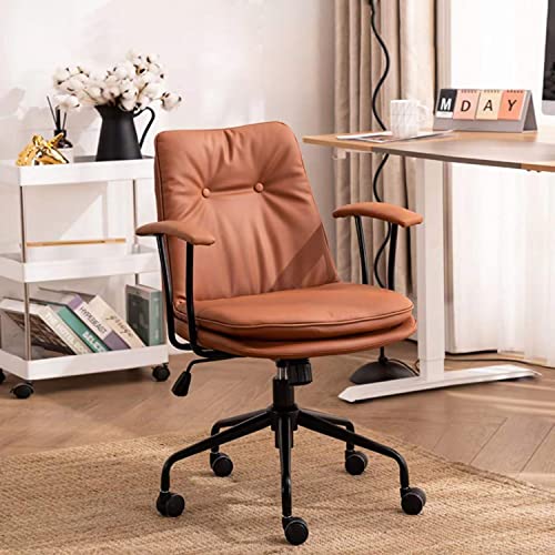 Office Chair Ergonomic Desk Chair Computer Chair PU Leather Home Office Chair with Lumbar Support Armrest Executive Rolling Swivel Adjustable Mid Back Double Seat Cushion Task Chair (Brown)