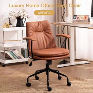 Office Chair Ergonomic Desk Chair Computer Chair PU Leather Home Office Chair with Lumbar Support Armrest Executive Rolling Swivel Adjustable Mid Back Double Seat Cushion Task Chair (Brown)