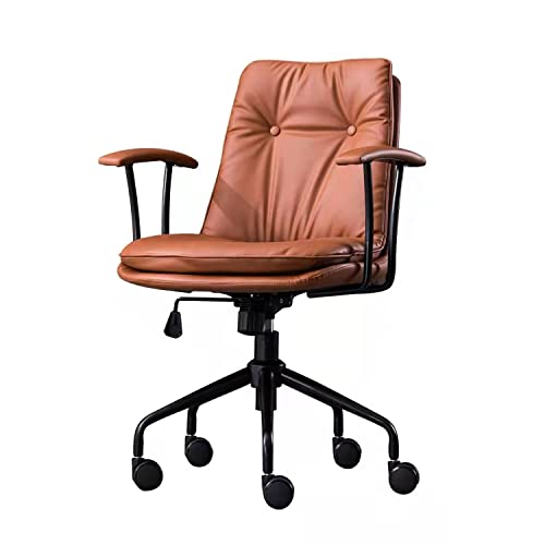 Office Chair Ergonomic Desk Chair Computer Chair PU Leather Home Office Chair with Lumbar Support Armrest Executive Rolling Swivel Adjustable Mid Back Double Seat Cushion Task Chair (Brown)
