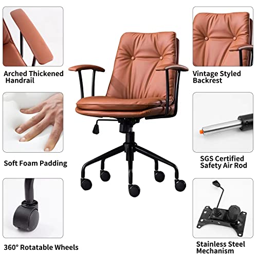 Office Chair Ergonomic Desk Chair Computer Chair PU Leather Home Office Chair with Lumbar Support Armrest Executive Rolling Swivel Adjustable Mid Back Double Seat Cushion Task Chair (Brown)