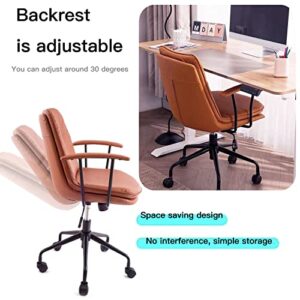 Office Chair Ergonomic Desk Chair Computer Chair PU Leather Home Office Chair with Lumbar Support Armrest Executive Rolling Swivel Adjustable Mid Back Double Seat Cushion Task Chair (Brown)