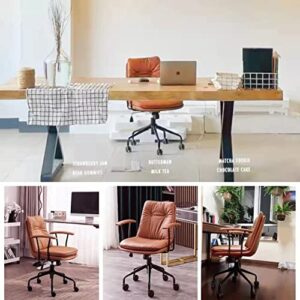 Office Chair Ergonomic Desk Chair Computer Chair PU Leather Home Office Chair with Lumbar Support Armrest Executive Rolling Swivel Adjustable Mid Back Double Seat Cushion Task Chair (Brown)