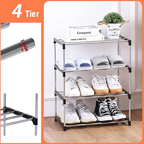 LAIGOO Small Shoe Rack for Closet/Entryway/Hallway, 17.7 inch, 4-Tier Shoe Organizer Vertical,8 Pair Shoe Storage Shelf for Small Spaces (2 Pack, Black)