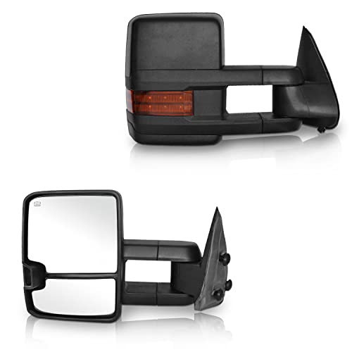 PZ Driver and Passenger Side Tow Mirrors with POWER HEATED,AMBER SIGNAL,Clearance lamp,BLACK,Replacement Fit for 1999-2002 SILVERADO SIERRA 1500 2500/HD 3500