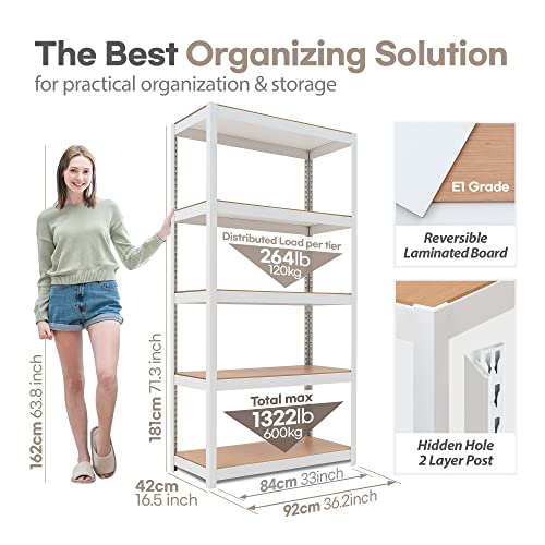 HOMEDANT House 5-Tier Laminated Metal Shelving Unit Adjustable Storage Utility Rack Heavy Duty Shelves Organization Multipurpose Shelf Kitchen Garage Pantry Closet 1Pack