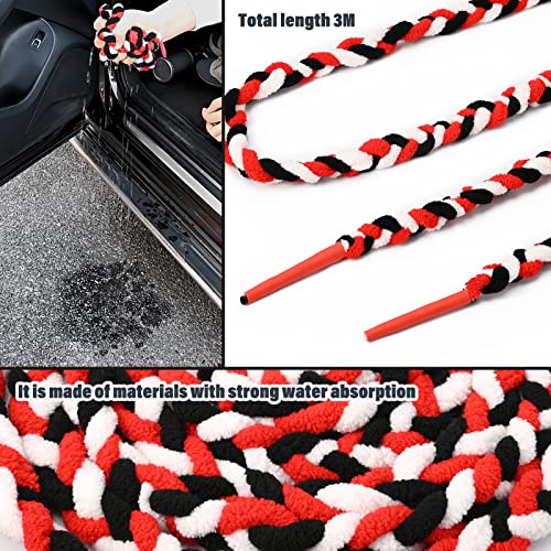 NEWISHTOOL 10 Ft Hand Braid Strand Soak Shield Rope for Car Window Tinting, Car Wash Windshield Glass Gap Absorbent Drying Rope 3 Meters Microfiber Water Absorbed Tool