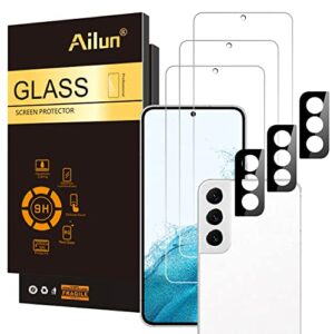 ailun glass screen protector for galaxy s22 5g [6.1 inch display] 3pack + 3pack camera lens tempered glass fingerprint unlock compatible clear case friendly for galaxy s22 glass screen protector