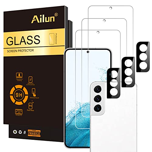 Ailun Glass Screen Protector for Galaxy S22 5G [6.1 Inch Display] 3Pack + 3Pack Camera Lens Tempered Glass Fingerprint Unlock Compatible Clear Case Friendly for Galaxy S22 Glass Screen Protector