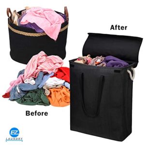 EZ Laundry Hamper Basket with Long Handles and Lid Freestanding 30 Gallons or 114 Liters Extra Large XL (Black) 30 Gallons