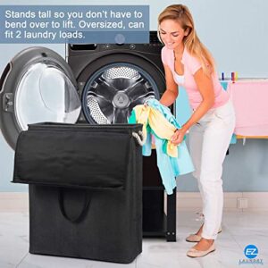 EZ Laundry Hamper Basket with Long Handles and Lid Freestanding 30 Gallons or 114 Liters Extra Large XL (Black) 30 Gallons