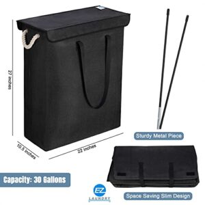 EZ Laundry Hamper Basket with Long Handles and Lid Freestanding 30 Gallons or 114 Liters Extra Large XL (Black) 30 Gallons