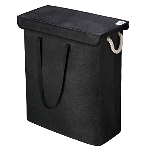 EZ Laundry Hamper Basket with Long Handles and Lid Freestanding 30 Gallons or 114 Liters Extra Large XL (Black) 30 Gallons