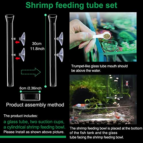 11.8 Inch Shrimp Feeding Tube with Shrimp Feeding Dish，Shrimp Feeding Bowl with Suction Cup，Feeding Tube Cleaning Brush，Aquarium Feeder with Bulb，Feeding Ring，Aquarium Sucker Feeding clamp,Fish net