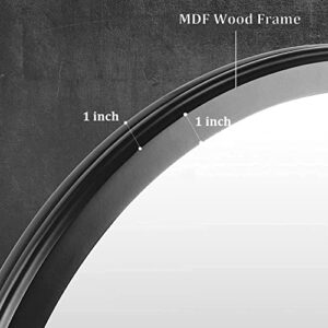 Honiway Round Mirror Black 24 inch with Bevel Wood Frame Large Circle Mirror Hanging Mirror Round Bathroom Mirror Circular Wall Mirror for Living Room Bedroom Entryway