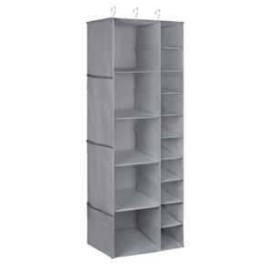 Libeder Shoe Organizer for Closet, 15 Shelf Hanging Closet Storage Shelves - 10 Shoe Rack Organizer and 5 Compartment for Clothes with 6 Side Mesh Pockets for Scarves Socks,Gloves Grey