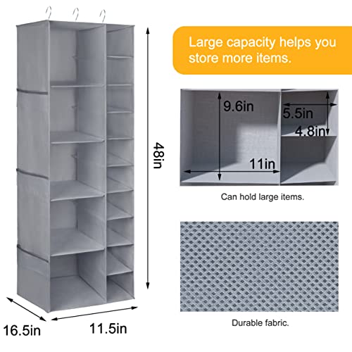 Libeder Shoe Organizer for Closet, 15 Shelf Hanging Closet Storage Shelves - 10 Shoe Rack Organizer and 5 Compartment for Clothes with 6 Side Mesh Pockets for Scarves Socks,Gloves Grey