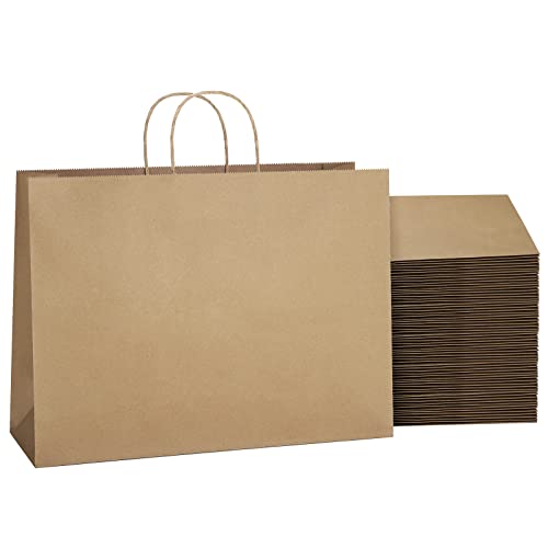 SHOPDAY Brown Paper Bags with Handles 16x6x12, 25 Pack Large Kraft Paper Bags Bulk, Tote Bags Shopping Bags, Paper Gift Bags, Retail Bags Merchandise Bags for Grocery Business Takeouts