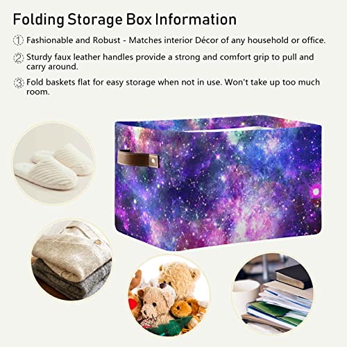 Galaxy Space Star Nebula Storage Bin Canvas Toys Storage Basket Bin Large Storage Cube Box Collapsible with Handles for Home Office Bedroom Closet Shelves,1 pc