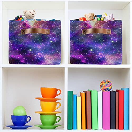 Galaxy Space Star Nebula Storage Bin Canvas Toys Storage Basket Bin Large Storage Cube Box Collapsible with Handles for Home Office Bedroom Closet Shelves,1 pc