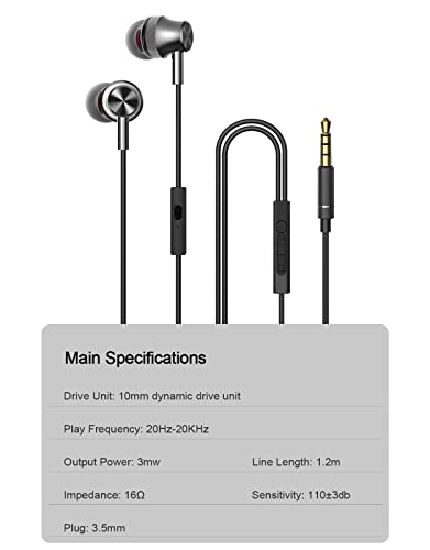 Wired Earbuds with Microphone,3.5MM in-Ear Earphone Noise Isolated&Volume Control for Sports Running Workout Compatible for Laptop & Desktop Computers, Game Players and Other Audio Players 8.2FT