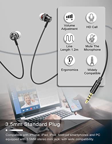 Wired Earbuds with Microphone,3.5MM in-Ear Earphone Noise Isolated&Volume Control for Sports Running Workout Compatible for Laptop & Desktop Computers, Game Players and Other Audio Players 8.2FT