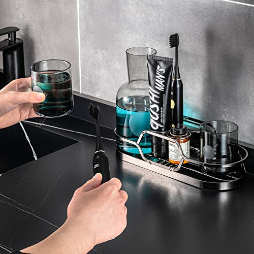 25 OZ Mouthwash Dispenser Bottle with Stainless Steel Toothbrush Holder, Mouthwash Decanter Glass Water Carafe Set for Bathroom,Bedside, Nightstand with Accessories Organizer