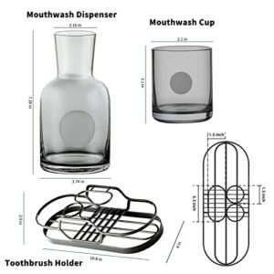 25 OZ Mouthwash Dispenser Bottle with Stainless Steel Toothbrush Holder, Mouthwash Decanter Glass Water Carafe Set for Bathroom,Bedside, Nightstand with Accessories Organizer