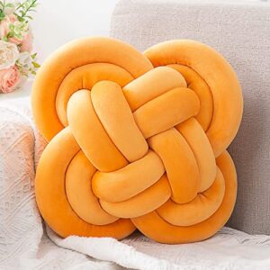 knot pillow ball xmas, decorative throw pillow floor cushion with soft plush for couch, knotted square pillow dark yellow dorm room decor household throw knot decorative cushion for bed living room