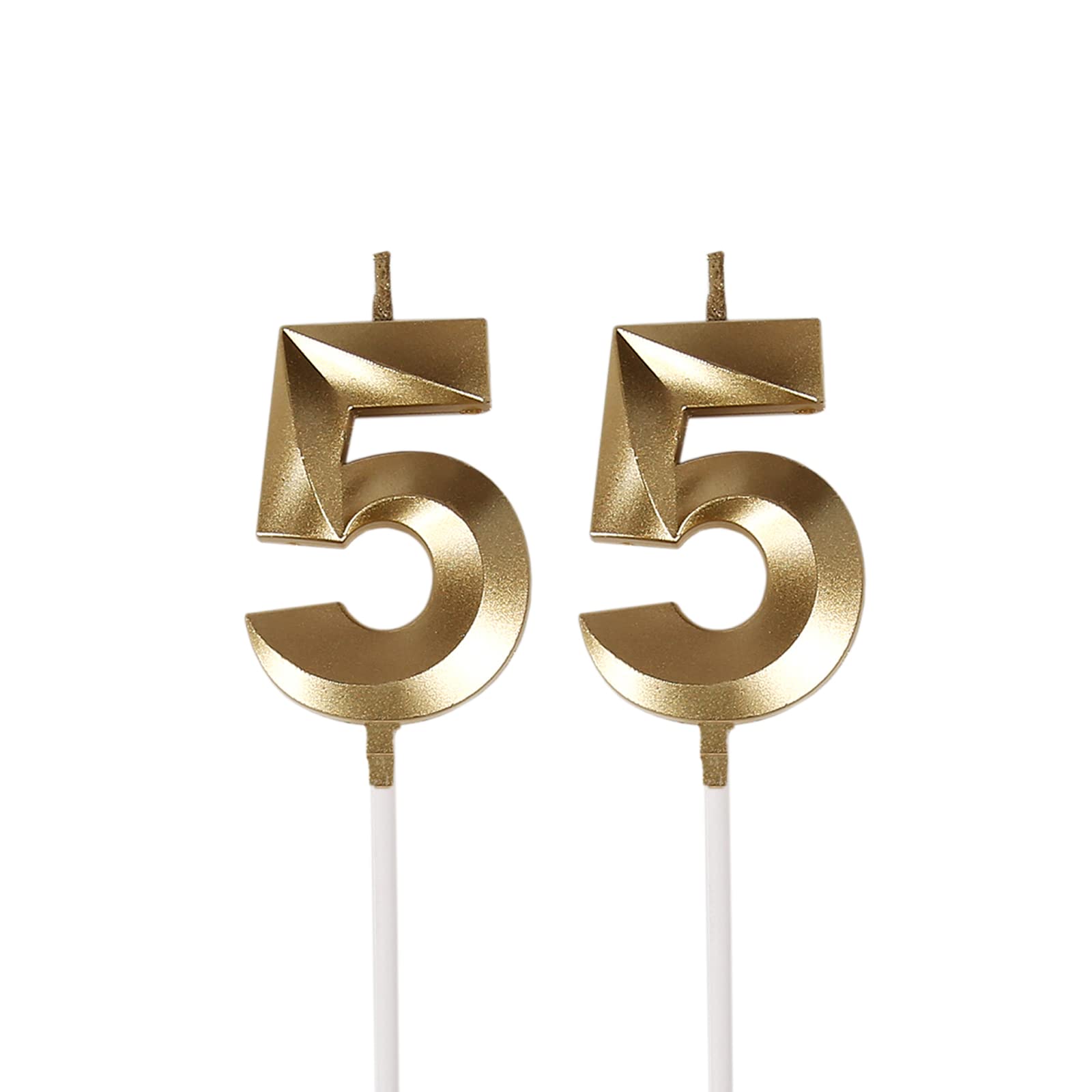 Bailym 55 Birthday Candles,Gold Number 55th Cake Topper for Birthday Decorations Party Decoration