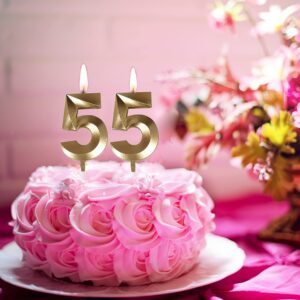 Bailym 55 Birthday Candles,Gold Number 55th Cake Topper for Birthday Decorations Party Decoration