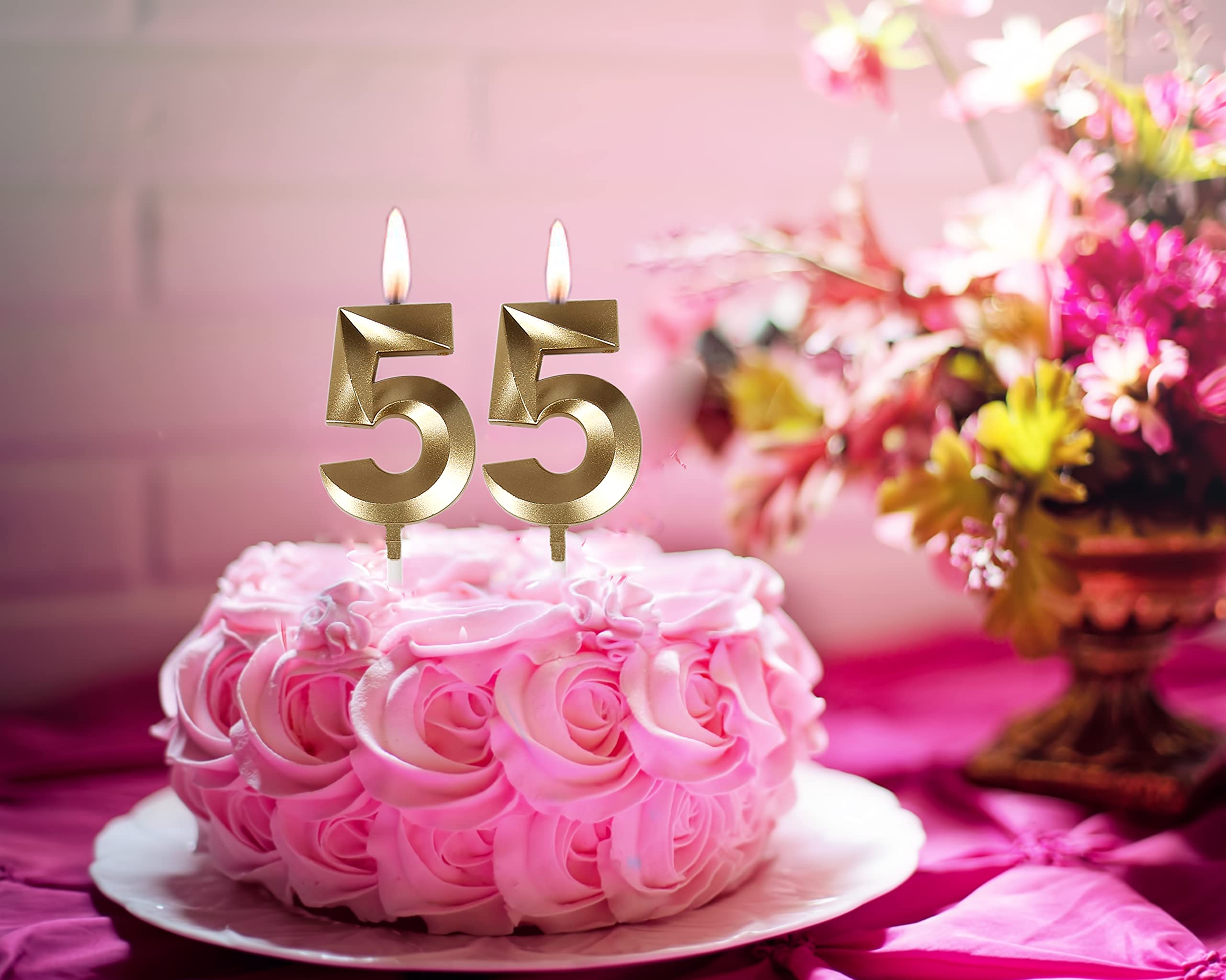 Bailym 55 Birthday Candles,Gold Number 55th Cake Topper for Birthday Decorations Party Decoration