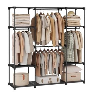 songmics portable closet, freestanding closet organizer, clothes rack with shelves, hanging rods, storage organizer, for cloakroom, bedroom, 59.5 x 16.9 x 65.4 inches, black uryg036b02