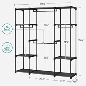 SONGMICS Portable Closet, Freestanding Closet Organizer, Clothes Rack with Shelves, Hanging Rods, Storage Organizer, for Cloakroom, Bedroom, 59.5 x 16.9 x 65.4 Inches, Black URYG036B02