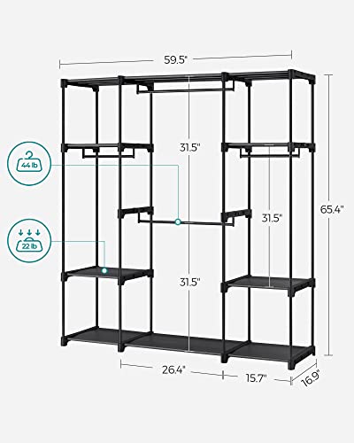 SONGMICS Portable Closet, Freestanding Closet Organizer, Clothes Rack with Shelves, Hanging Rods, Storage Organizer, for Cloakroom, Bedroom, 59.5 x 16.9 x 65.4 Inches, Black URYG036B02