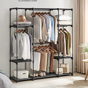 SONGMICS Portable Closet, Freestanding Closet Organizer, Clothes Rack with Shelves, Hanging Rods, Storage Organizer, for Cloakroom, Bedroom, 59.5 x 16.9 x 65.4 Inches, Black URYG036B02