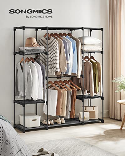 SONGMICS Portable Closet, Freestanding Closet Organizer, Clothes Rack with Shelves, Hanging Rods, Storage Organizer, for Cloakroom, Bedroom, 59.5 x 16.9 x 65.4 Inches, Black URYG036B02