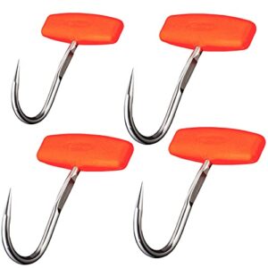 stainless steel t hooks with orange hook plug，t-handle meat boning hook for kitchen butcher shop restaurant tool (4pcs)