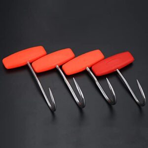 Stainless Steel T Hooks with Orange Hook Plug，T-Handle Meat Boning Hook for Kitchen Butcher Shop Restaurant Tool (4Pcs)