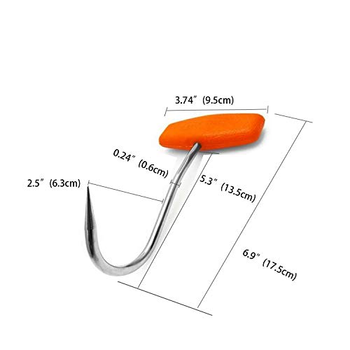 Stainless Steel T Hooks with Orange Hook Plug，T-Handle Meat Boning Hook for Kitchen Butcher Shop Restaurant Tool (4Pcs)