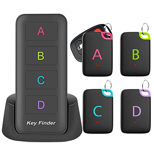 Key Finders eirix RF Item Locator with 1 Transmitter and 4 Receivers, Remote Control Tracker Device for Finding Keys Wallet Pets, Batteries Included