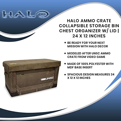 HALO Ammo Crate Collapsible Storage Bin Chest with Lid | Fabric Basket Container with Handles, Cubby Cube Closet Organizer | Video Game Gifts And Collectibles | 24 x 12 Inches