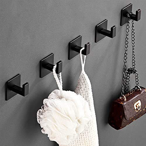 Hallyware Self Adhesive Hooks 2 Pack SUS304 Stainless Steel Coat Robe Clothes Door Wall Hook with No Drilling for Bathroom and Kitchen,Matte Black