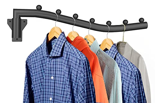 Folding Clothes Hanger Rack Swing Arm Hook Holder Clothing Hanging Garment Drying Closet Rod Storage Organizer Wall Mount Space Saving for Closet Organizer, Bathroom, Bedroom, Laundry Room Black