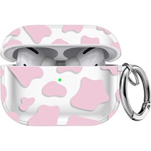 airpods pro case cover - valkit cute milk cow pattern soft tpu protective case skin portable & shockproof men women girls with keychain for apple airpods pro charging case (hollow pink cow pattern)