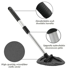 UYYE Windshield Cleaning Tool, Retractable Rotary Triangular Head Cleaning Brush,with Washable Fiber Cloth and Water Spray Kettle, Reusable Car Interior and Exterior Accessories Cleaning Kit, Gray